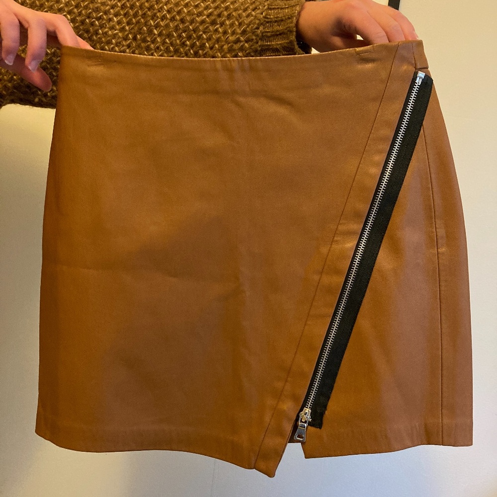 ZARA Pleather Zipper Skirt BROWN Size XS